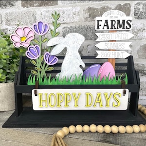Conjunto de carrinhos intercambiáveis | Conjunto de Páscoa | Suporte de prateleira | Decoração de primavera | Decoração de feriado intercambiável | Decoração de bandeja em camadas | Decoração de casa de fazenda