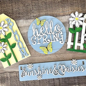 Conjunto de vagão intercambiável | Sol e Margaridas | Assistente de prateleira | Decoração de Primavera | Decoração de férias intercambiável | Decoração de bandeja de camadas | Casa de fazenda