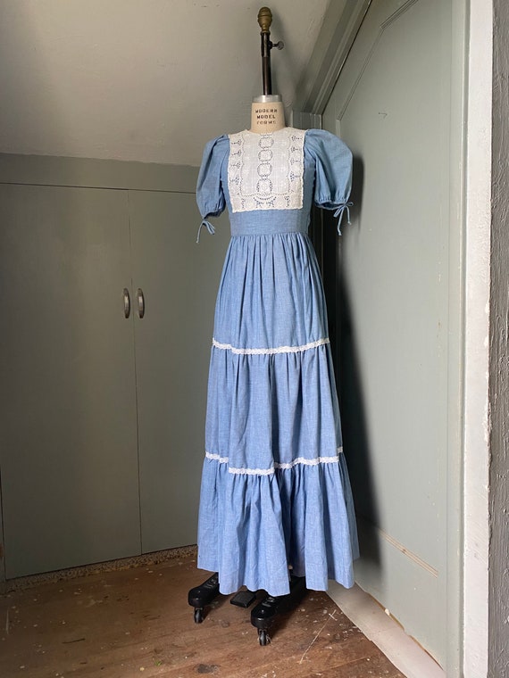 1970’s Prairie Blue Maxi Dress - image 1