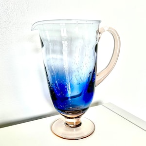 Vintage Sicla Romanian Glass Pitcher Purple Fade Seeded Tall Lemonade