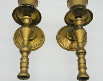 Par de candelabros de pared de latón vintage - Apliques de latón estilo Hollywood Regency