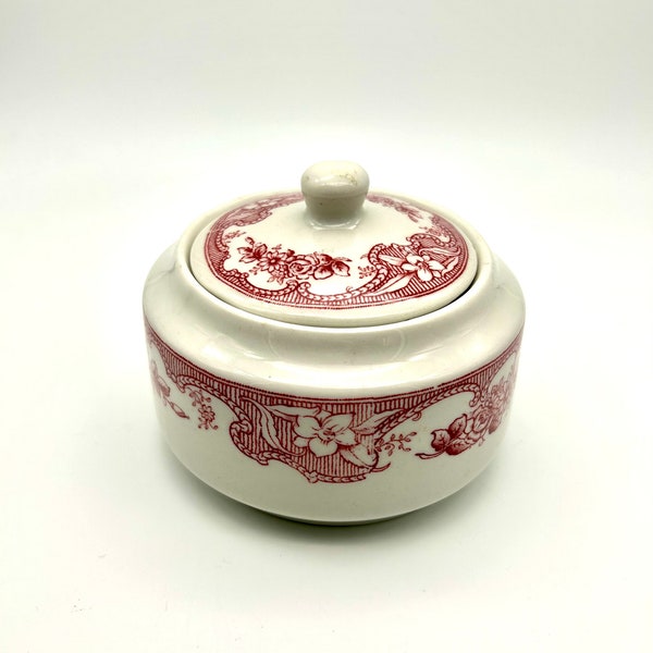 Vintage WELLSVILLE China Majestic Red Floral Sugar Bowl with Lid Restaurant Ware- Chip Free