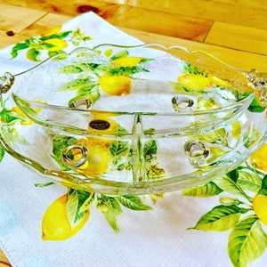 Cambridge "Rose Point" 3 Part Relish Dish with delicate glass handles