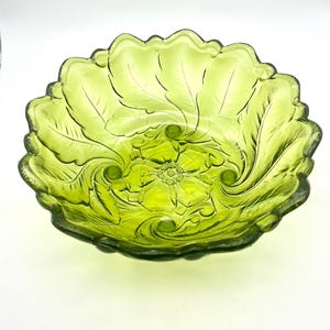 Vintage Indiana Glass Green Wild Rose Footed Bowl