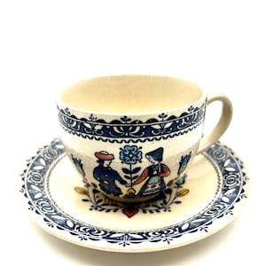Johnson Brothers Hearts and Flowers Staffordshire teacup and saucer, Old Granite England Ironstone teacup and saucer