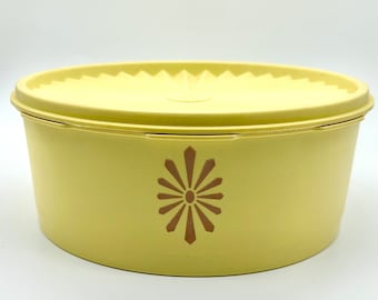 Vintage Yellow 'Starburst' Design Plastic Tupperware Stackable/Nesting Countertop Container - #1204/1205 - Made In Canada