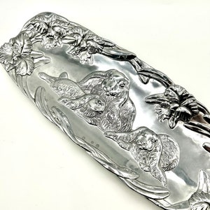 1994 vintage aluminum Arthur Court oblong bunny charcuterie tray/dresser tray/serving tray