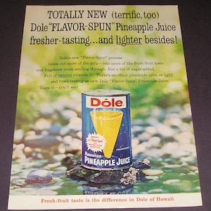 1962 Dole Hawaiian Pineapple Juice Magazine Ad, Fresh Fruit Taste, Vintage Beverage Advertising