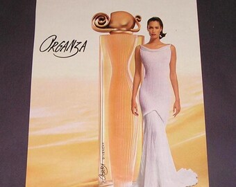 1990s Givenchy Organza Perfume Magazine Ad, Pretty Lady in White Evening Gown