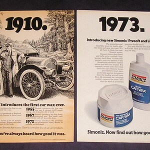 1973 Simoniz Car Wax Vintage Magazine Ad, Introduced in 1910, Old Auto Illustration