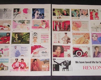 1986 Revlon Cosmetics Magazine Ad, 31 Mini Fashion & Model Illustrations