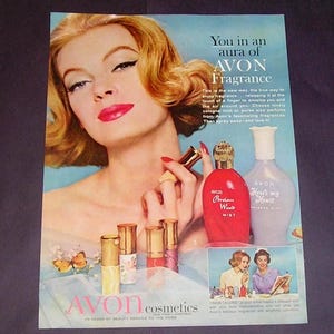 1960s Avon Persian Wood & Here&#39;s My Heart Fragrance Magazine Ad, Cologne Mist and Purse Size Colognes, Vintage Perfume Advertising Art
