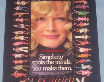 1972 Simplicity Pattern Company, Vintage Magazine Ad, 1970s Women's Fashion Trends