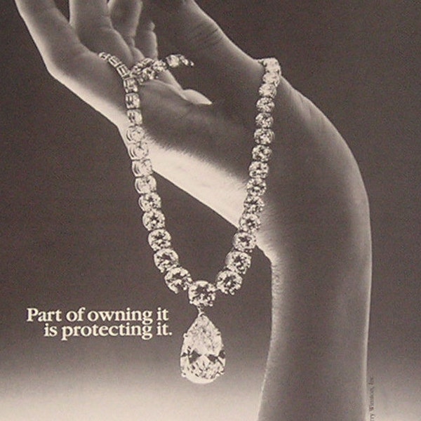 1981 Chubb Insurance, Vintage Magazine Ad, Harry Winston Diamond Necklace, Jewelry Protection