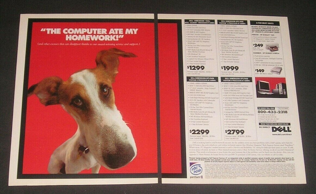 Computerbs 1999 1999 Dell Computers Vintage Magazine Ad, the Computer Ate My Homework ...