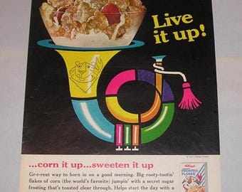 1965 Kellogg's Cereal Vintage Magazine Ad, Sugar Frosted Flakes, Tony the Tiger