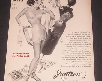 1947 Jantzen Girdles, Vintage Magazine Ad, Cinching Corset on Mannequin Model, 1940s Women's Fashions
