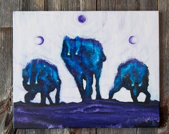 Wolfpack Painting | Lunar Phases | Moon Phase Painting | Wolf Canvas | Wolves Painting | Moon Painting | Space Wolf | Full Moon