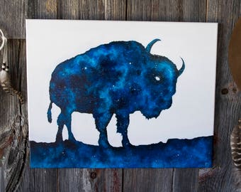 Bison Wall Art | Bison Painting | Buffalo Painting | Buffalo Wall Art | Double Exposure Animals | Space Painting | Galaxy Canvas Painting