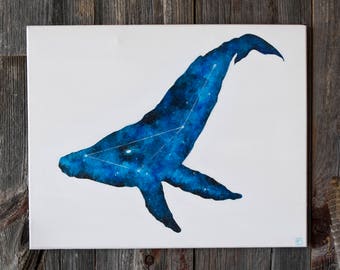Whale Painting | Space Whale | Whales in Space | Galaxy Canvas Painting | Space Painting | Whale Decor | Double Exposure Whale