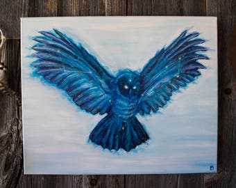 Owl Paintings and Prints | Owl Painting | Owl Wall Art | Owl Canvas | Space Owl | Cosmic Owl | Blue Owl Space Art | Surreal Owl Painting