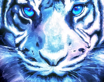 Tiger Print | Tiger Face | White Tiger Print | Snow Tiger | Tiger Painting | Spirit Animal | Tiger Artwork | Tiger Wall Art | Tiger Decor