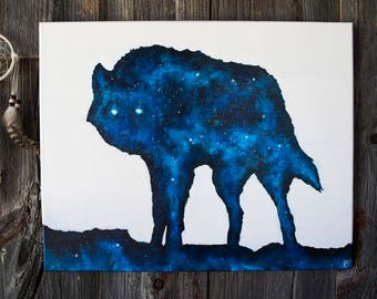 Wolf Art Painting | Space Wolf | Wolf Painting on Canvas | Double Exposure Wolf | Wolf Canvas | Galaxy Canvas Painting | Space Canvas