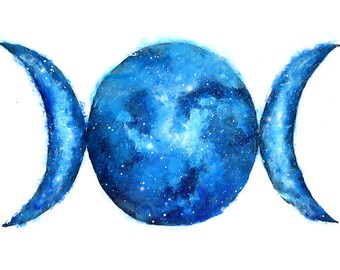 Lunar Phases Print | Moon Phase Print | Moon Phases Print | Triple Moon Goddess | Moon Goddess Print | Space Print | Galaxy Painting