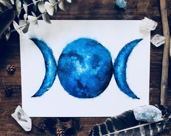 Moon Painting | Moon Phase Art | Crescent Moon Art | Lunar Phases Art | Triple Moon Goddess | Moon Artwork | Moon Decor | Blue Moon