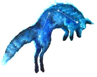 Fox Print | Fox Constellation | Constellation Print | Fox Painting | Space Print | Galaxy Print | Fox Decor | Pouncing Fox | Space Decor
