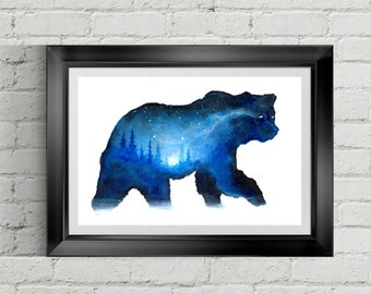 Bear Print | Bear Artwork | Double Exposure Bear | Forest Print | Forest Artwork | Space Art Print | Galaxy Art Print | Bear Silhouette
