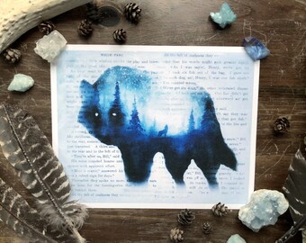 Wolf Wall Print | Adventure Awaits | Literary Art | Literary Poster | Wolf Painting | Mountains | Forest Print | Literary Gift |