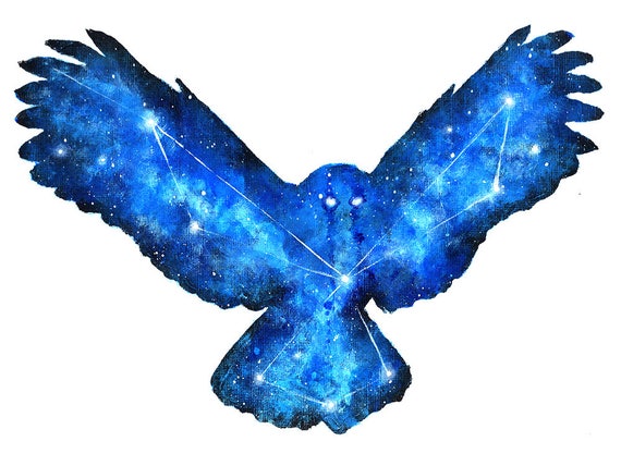 Owl Print | Space Painting | Double Exposure Owl | Owl Painting | Owl Constellation | Constellation Print | Galaxy Painting | Owl Decor