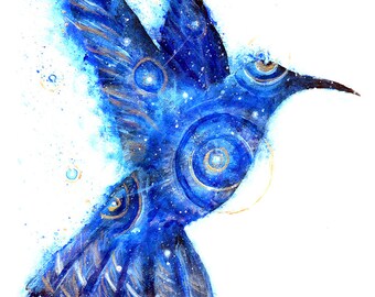 Hummingbird Print | Hummingbird Artwork | Double Exposure Animals | Surreal Animals | Hummingbird Painting | Space Animals | Hippie Artwork