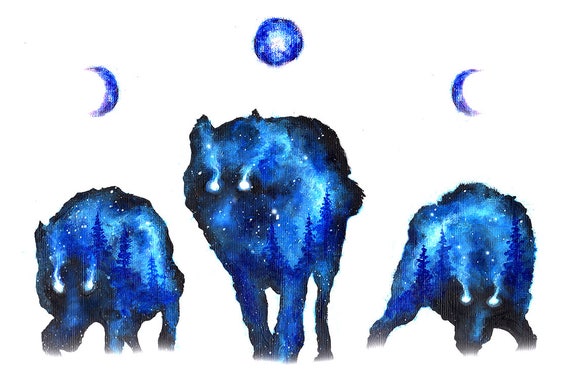 Wilk Wydruku Księżyc Fazy Wydruku Wataha Księżyc Fazy Wydruku Wilk Malarstwo Space Wolf Wilki Wydruku Przestrzeni Malarstwo Miejsca Na