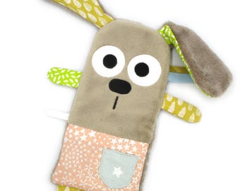 Flaches Kaninchen-Schmusetuch, Baumwollstoff Minky, mehrfarbig braun, handgefertigt, anpassbar in Farben, Geburtsgeschenk