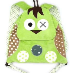 Owl backpack, cotton, brown green, nursery school backpack, owl bag, 31 cm x 29 cm, back to school, gift idea
