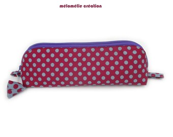 Rounded school pencil case, large opening pencil case, original pencil case, fuchsia, cotton, customizable in color, gift idea, handmade