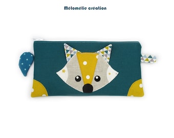 School kit, fox, original kit, blue, animal kit, cotton, customizable in color, gift idea, handmade