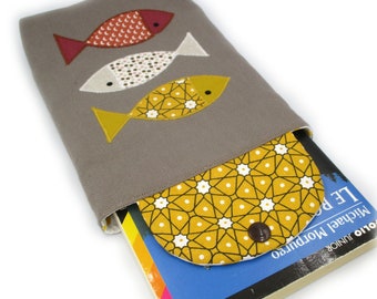 Book pouch, fish, multi-colored brown, gift idea, ideal for storing and protecting your books