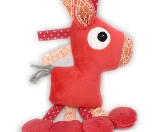 Doudou cheval, minky coton, corail, idée cadeau, doudou fait-main, personnalisable en couleur, doudou fait-main
