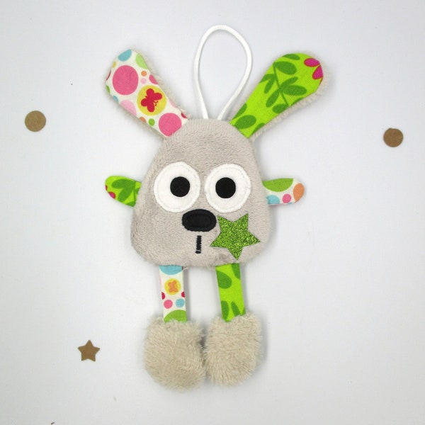 Porte-clés lapin, doudou, marron vert, porte-clés doudou, accessoires pour sacs, idée cadeau, unique et original, gri-gri