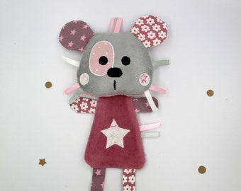 Panda cuddly toy, plush, pink gray, cotton minky fabric, customizable in color, handmade, height 27 cm