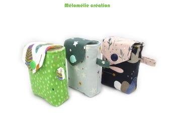 Tissue holder, green - blue - navy blue, for small tissues, cotton fabric, original gift idea