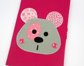 Protège carnet de santé panda, tissu coton, gris rose, housse carnet de santé, panda, fleuri, personnalisable