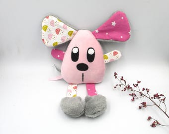 Mouse comforter, mouse plush, handmade comforter, gray pink, minky fleece cotton, customizable, baby comforter, 27 cm high