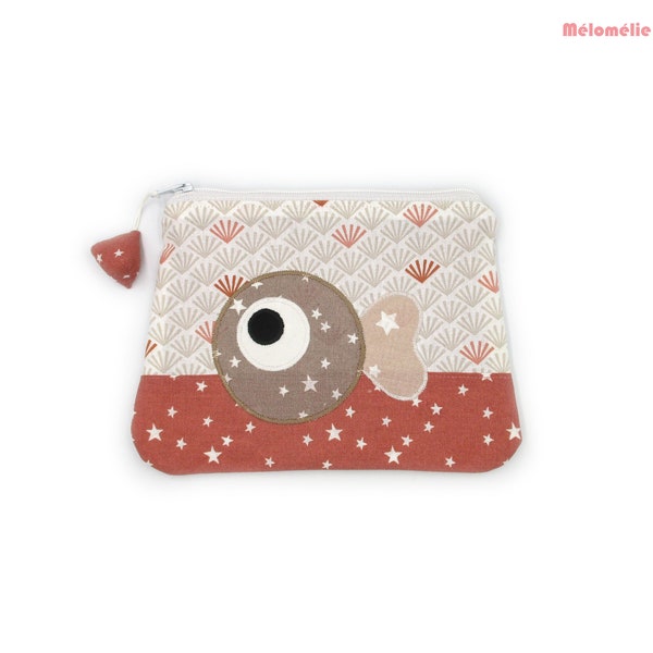 Trousse poisson, rose blanche, trousse originale, trousse animaux, coton, personnalisable en couleur, idée cadeau, fait-main