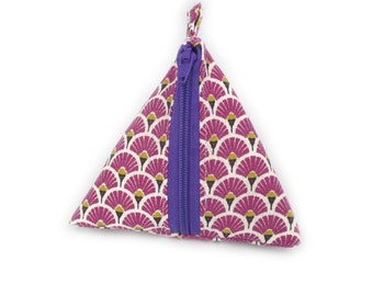 Purple berlingot purse, earphone storage, gift idea, triangle purse