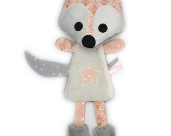 Flat fox plush toy, polar minky cotton fabric, coral gray, height 27 cm, customizable cuddly toy in color