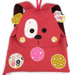 Sac à dos panda, coton, rose/rouge, sac à dos enfant, sac chien, 31 cm x 29 cm, rentrée scolaire, idée cadeau